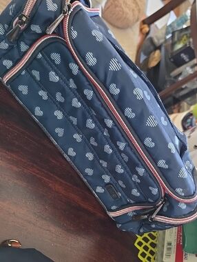 lug Navy Heart Print Travel Crossbody Bag with White Hearts